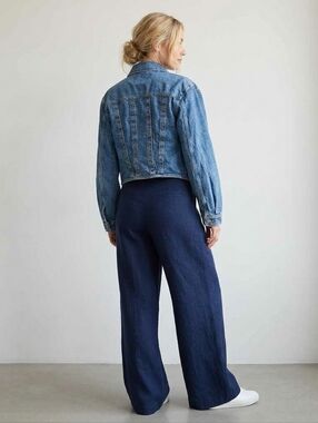 Maje Cropped Blue Denim Jean Jacket with Grommet Back Detail S